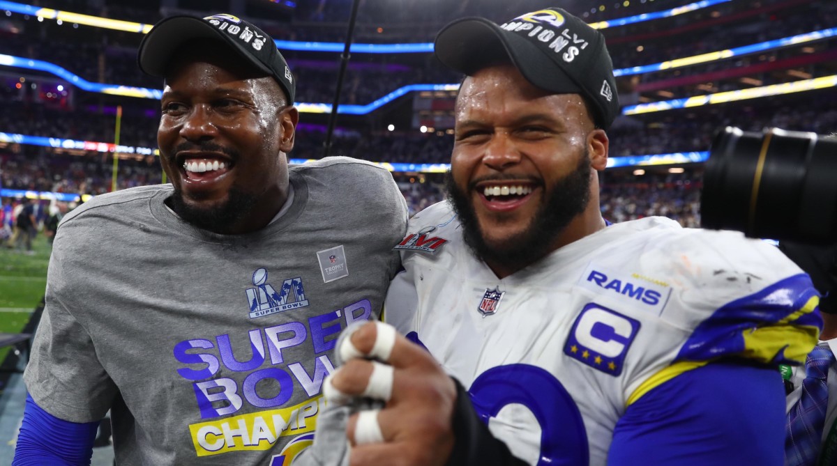 Aaron Donald and Von Miller after the Rams won Super Bowl LVI.